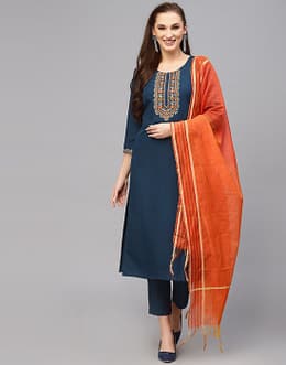 Blue Embroidery Kurti With Pant And DupattaSKU:47KBD564-XLS M L XL
