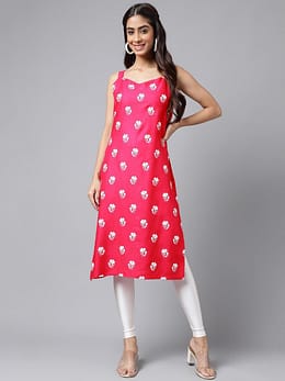 Pink Rayon Floral Print Straight Kurta