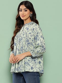 Light Green Crepe Digital Print Empire Top