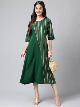 Dark Green Crepe Foil Printed A-Line Kurta