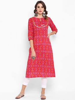 Pink Cotton Bandhani Kurta with Pant